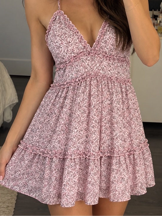 She + Sky Tops - She + Sky Pink Floral Ruffle V-Neck Cami Top